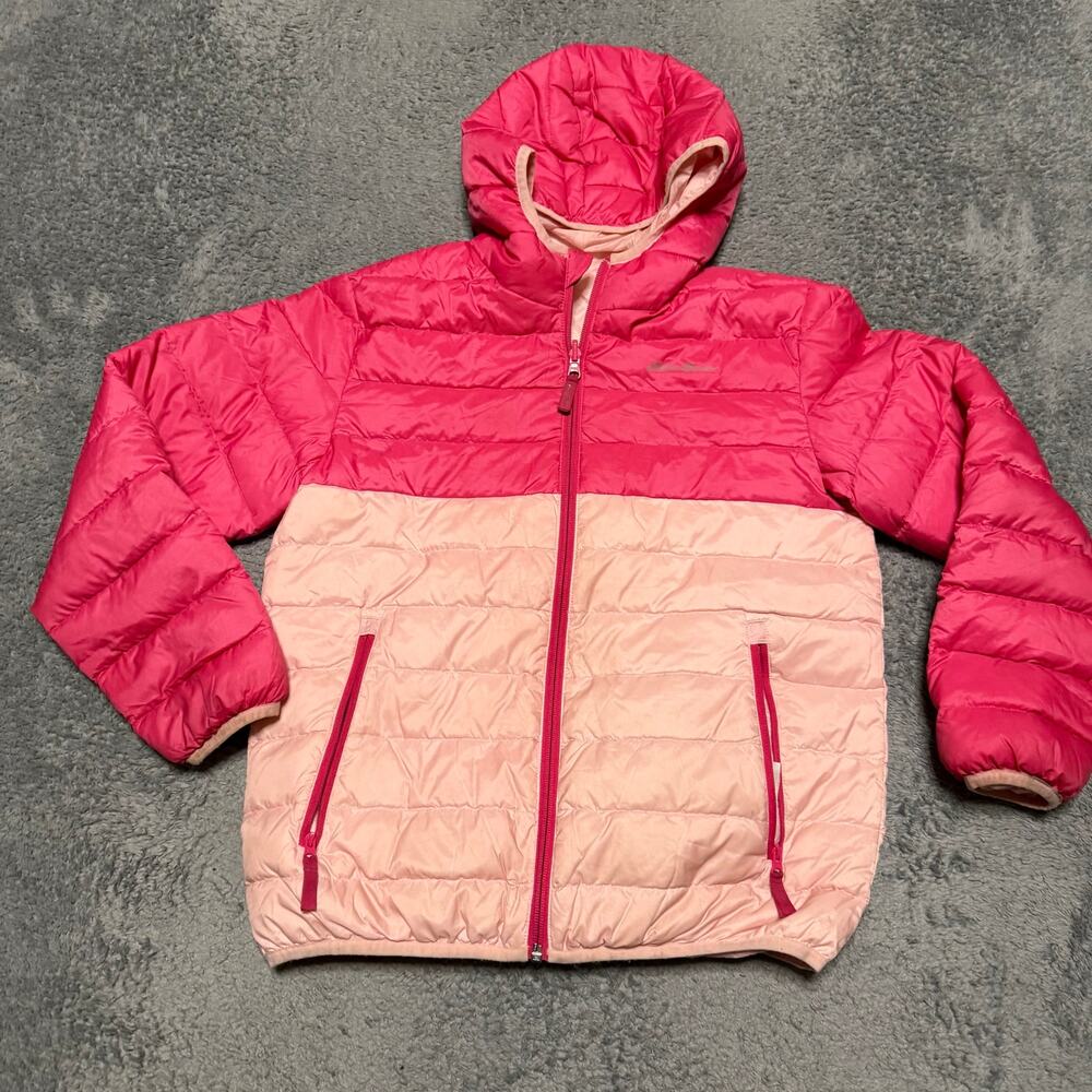 Eddie Bauer Puffer Jacket Kids Youth Large 14-16 Pink Down Coat Hooded ***